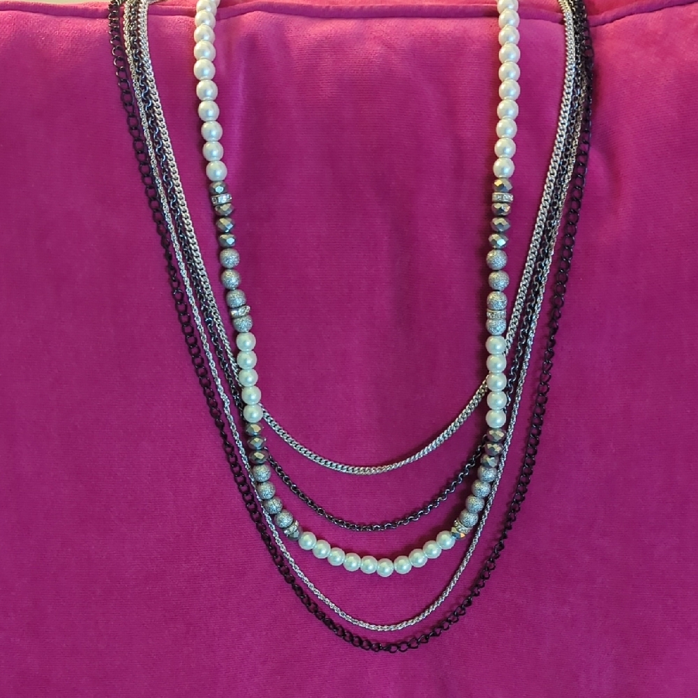 Elegant Multi-Strand Pearl and Silver Necklace